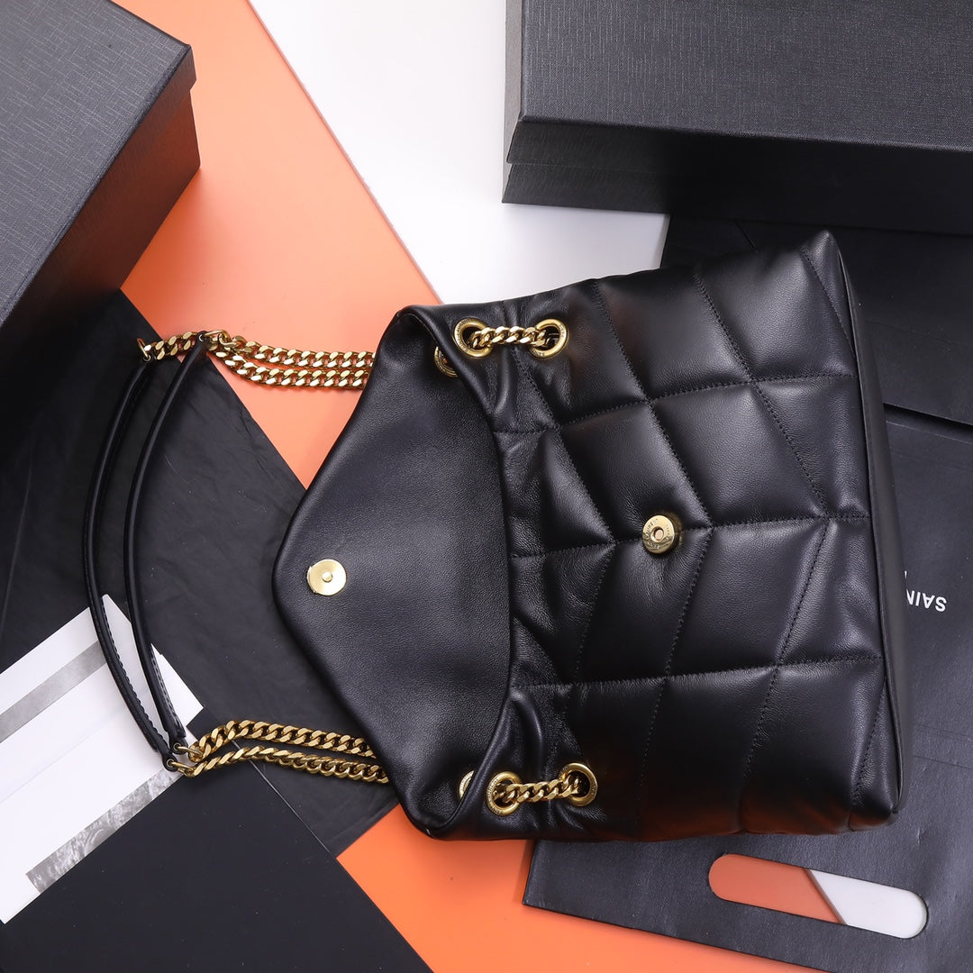 Saint Laurent Loulou Puffer Bag in Quilted Lambskin Leather - Black with Gold Hardware