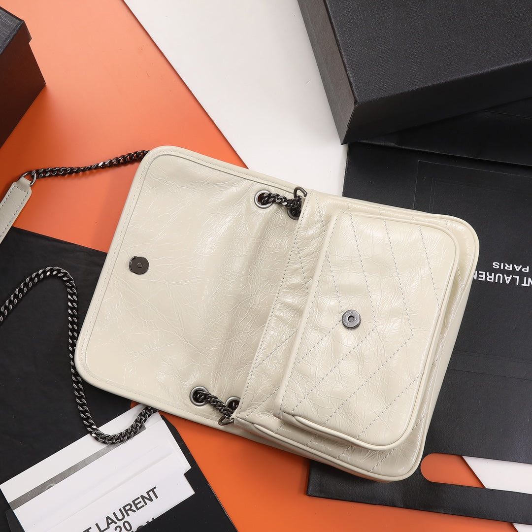 Saint Laurent Niki Medium Chain Bag in Quilted Leather - White