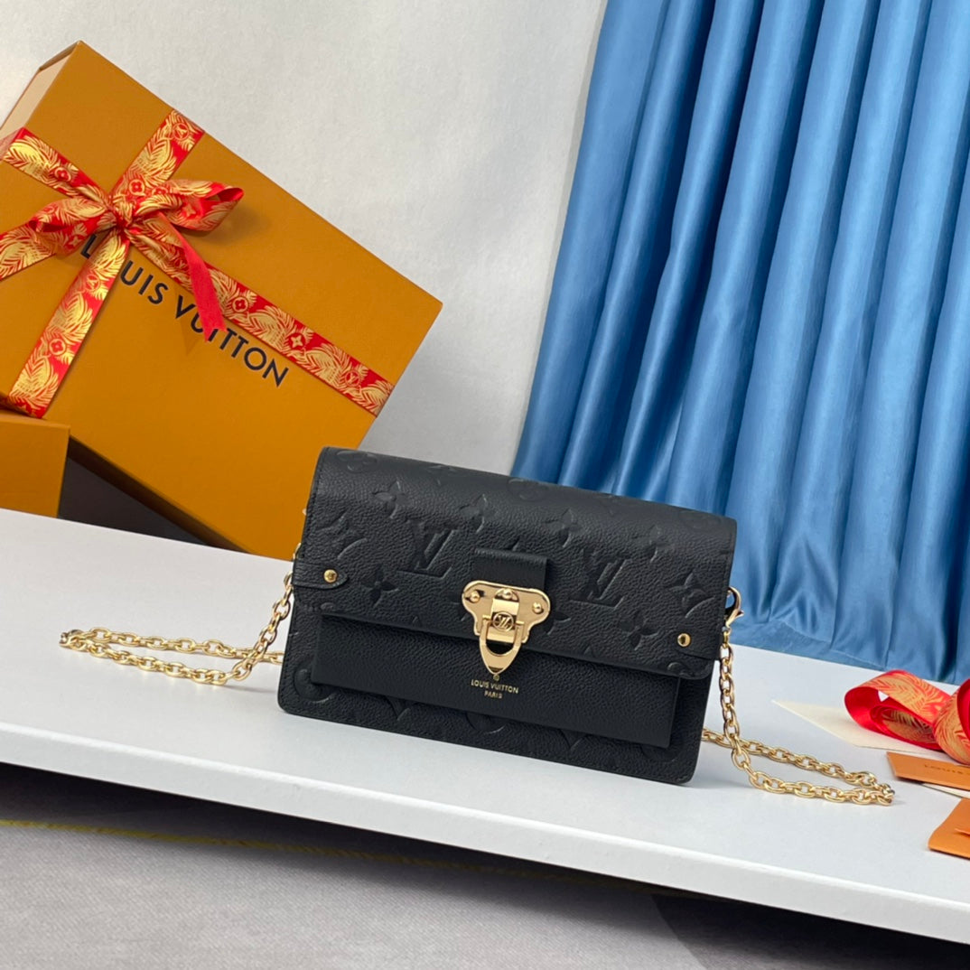 Louis Vuitton Black Embossed Monogram Leather Shoulder Bag with Gold Chain Strap