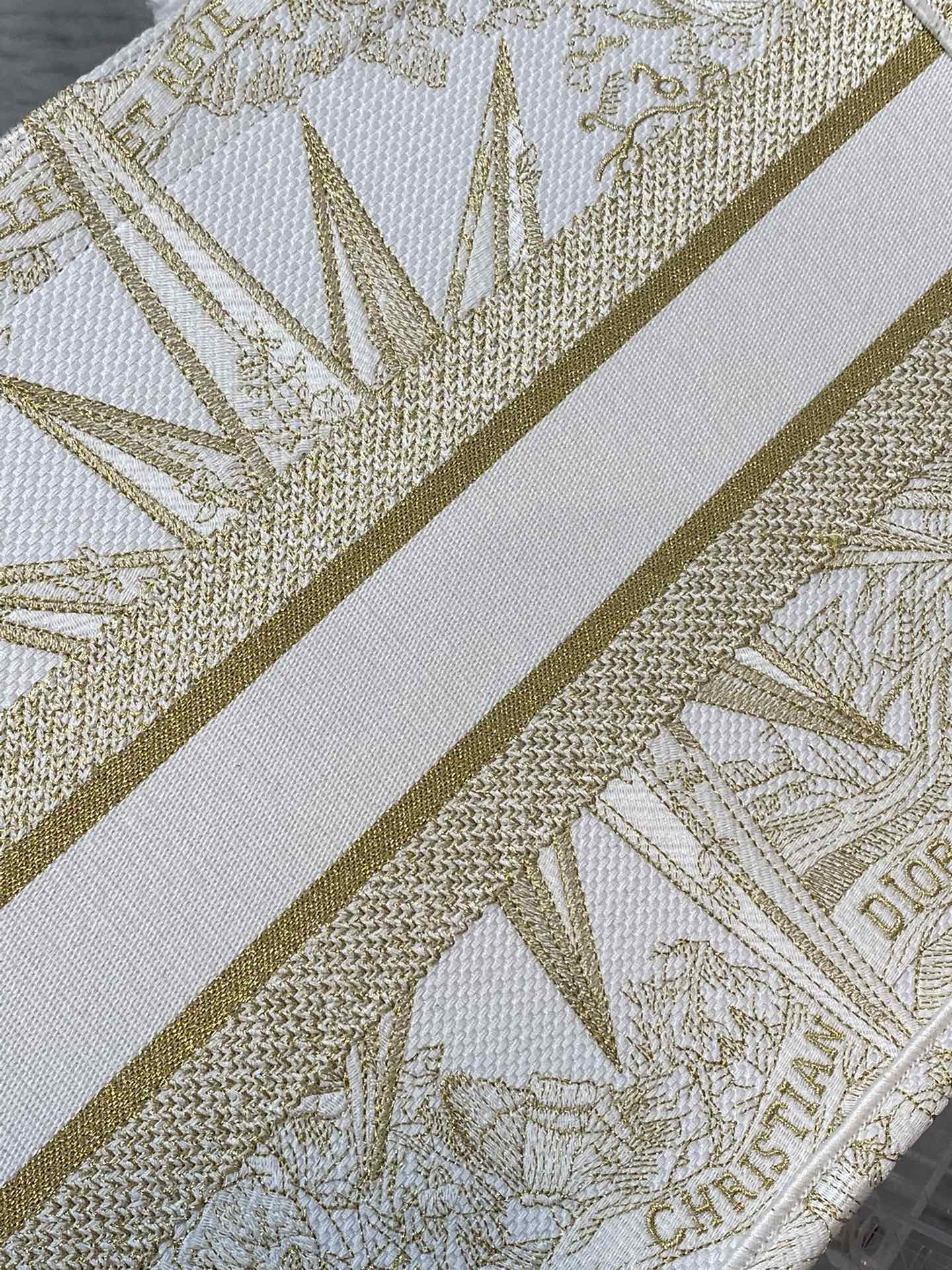 Christian Dior Medium Book Tote - White and Gold Constellation Embroidery