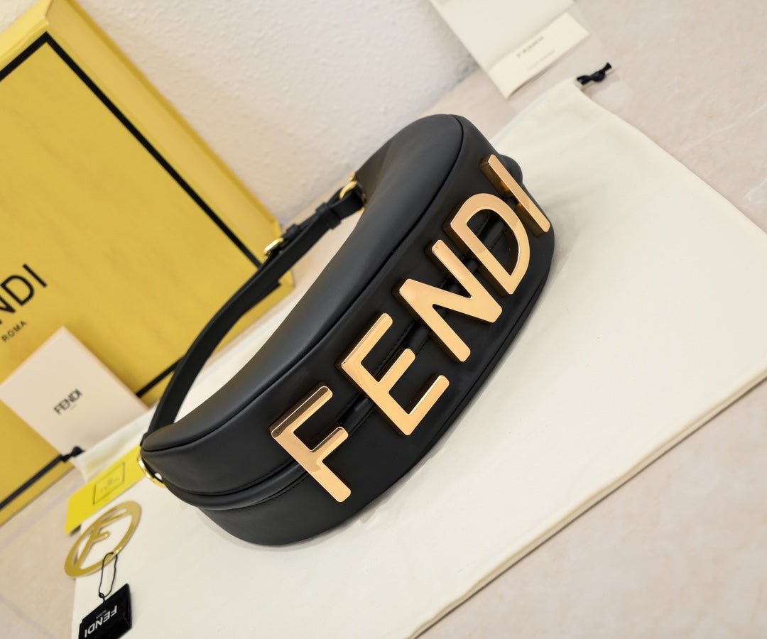 Fendi Fendigraphy Small Black Leather Hobo Bag