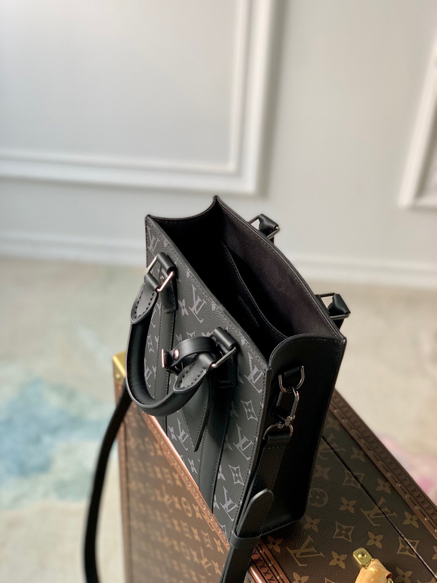 Louis Vuitton Petit Sac Plat Monogram Eclipse Canvas Mini Tote Bag