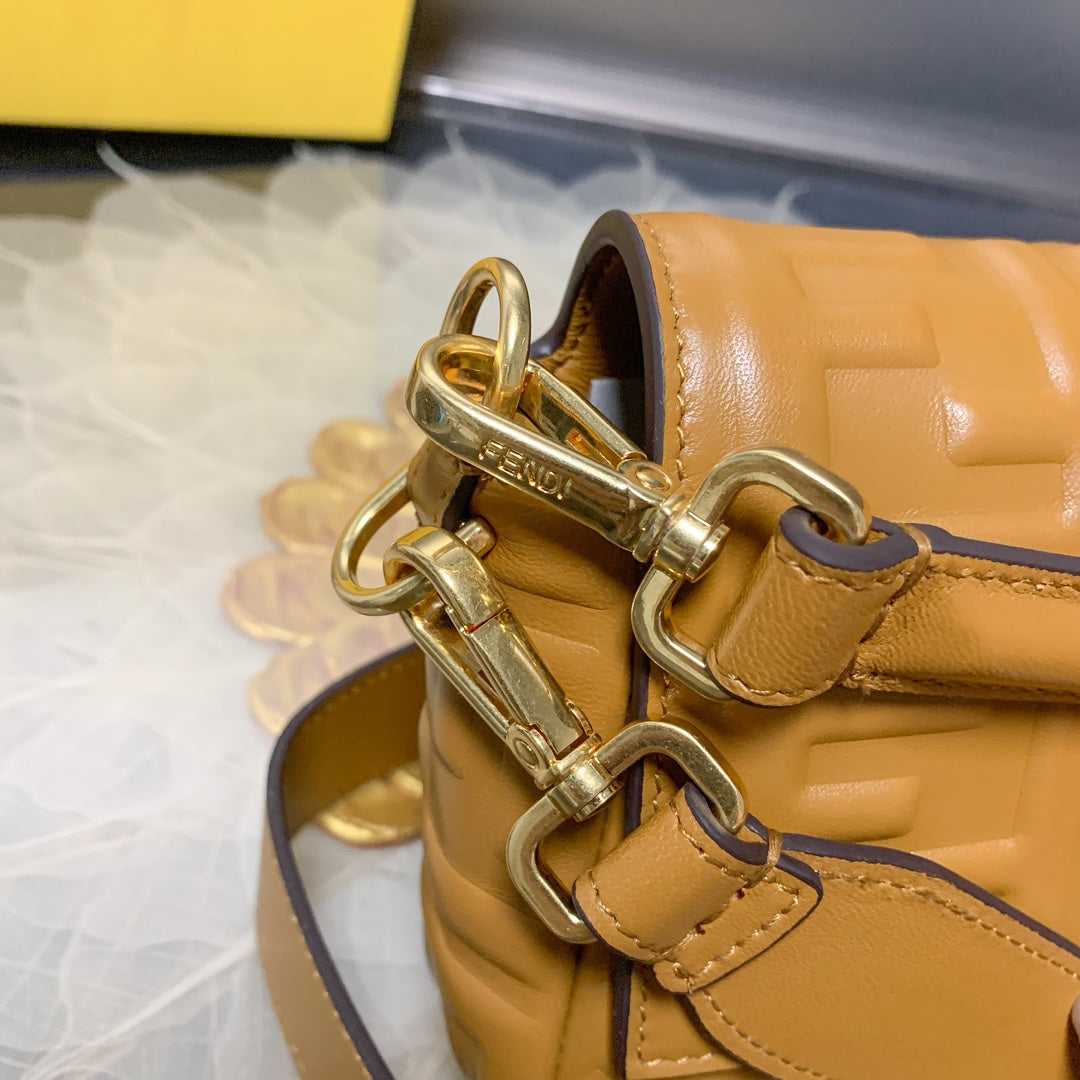 Fendi Baguette Medium Embossed Leather Shoulder Bag - Tan