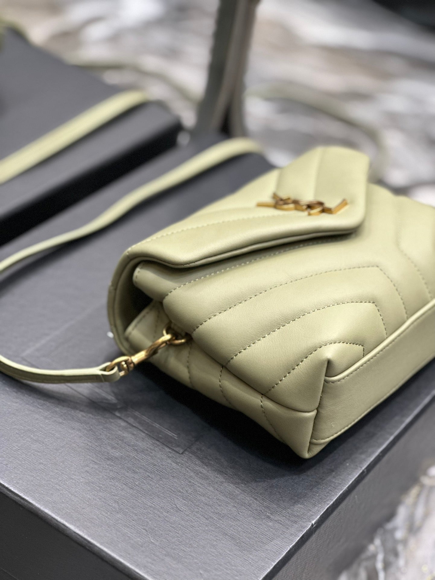 Saint Laurent Toy Loulou Quilted Leather Shoulder Bag in Sage Green