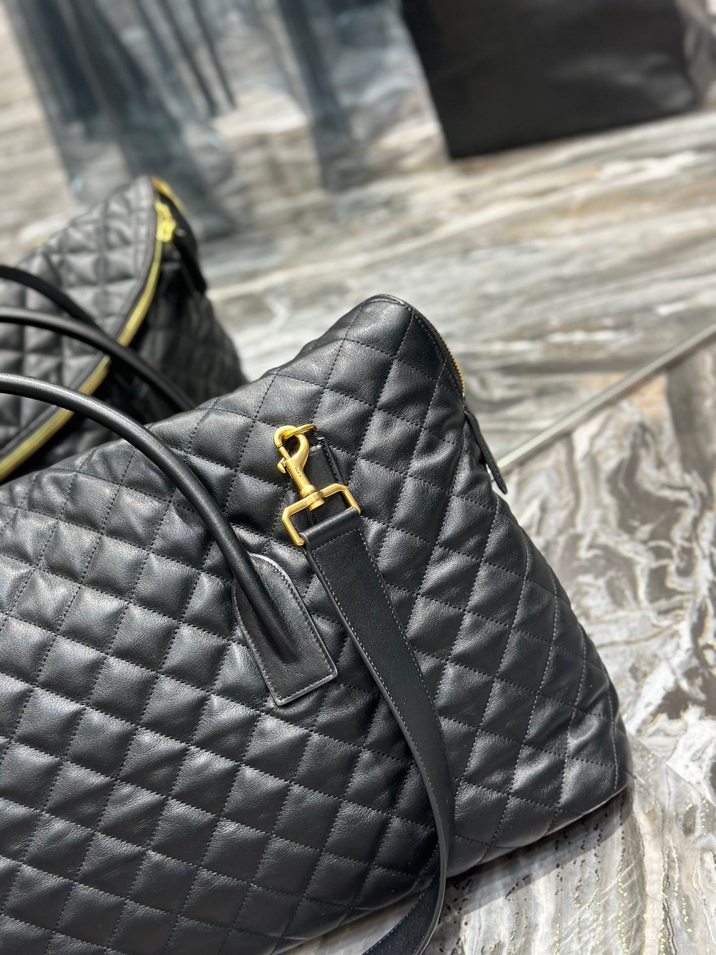 Saint Laurent Icare Maxi Shopping Bag in Quilted Lambskin - Black