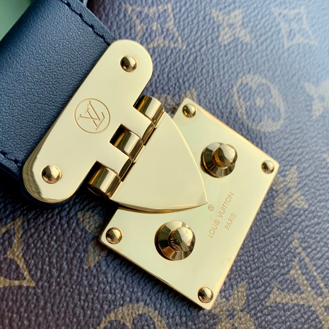 Louis Vuitton Classic Brown Monogram Shoulder Bag with Gold Chain and Lock Clasp
