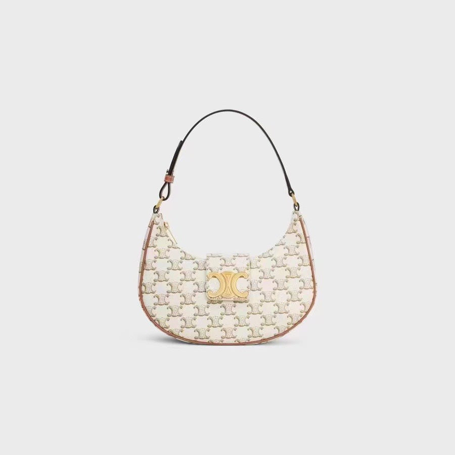 Celine Ava Bag in Triomphe Canvas White and Tan Leather