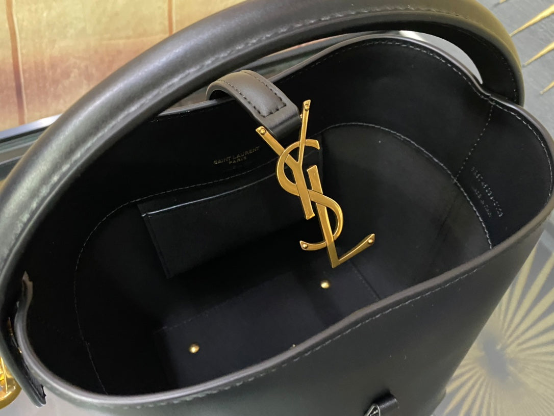 Saint Laurent Le 37 Mini Bucket Bag in Black Leather with Gold Hardware - 20cm