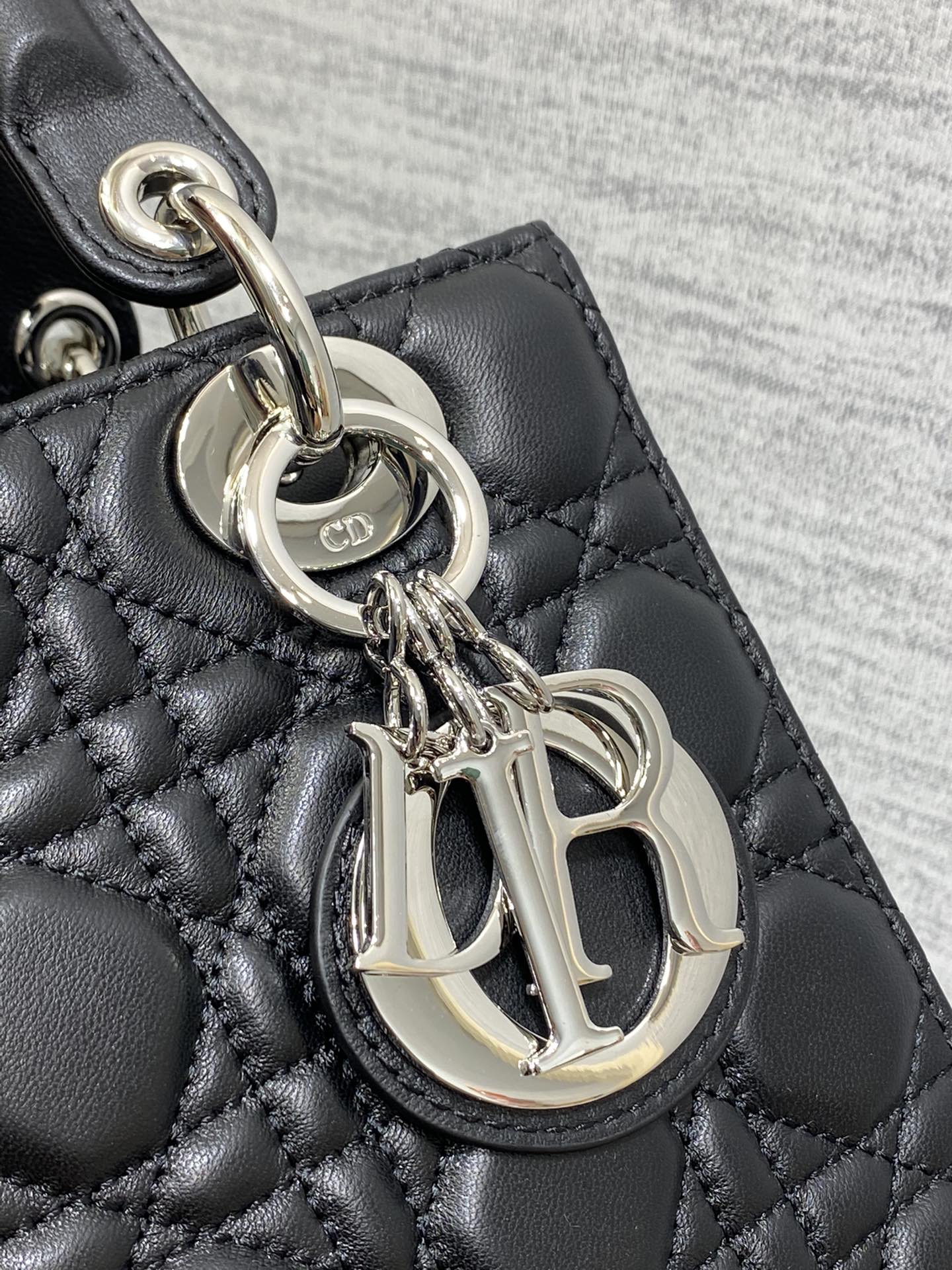 Dior Classic Black Quilted Leather Handbag with Top Handle and Strap
