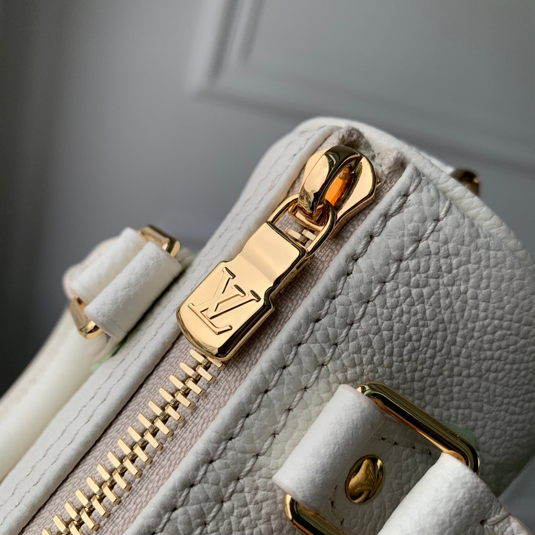 Louis Vuitton Nano Speedy Monogram Empreinte Leather Handbag - Cream/Vert Lagon