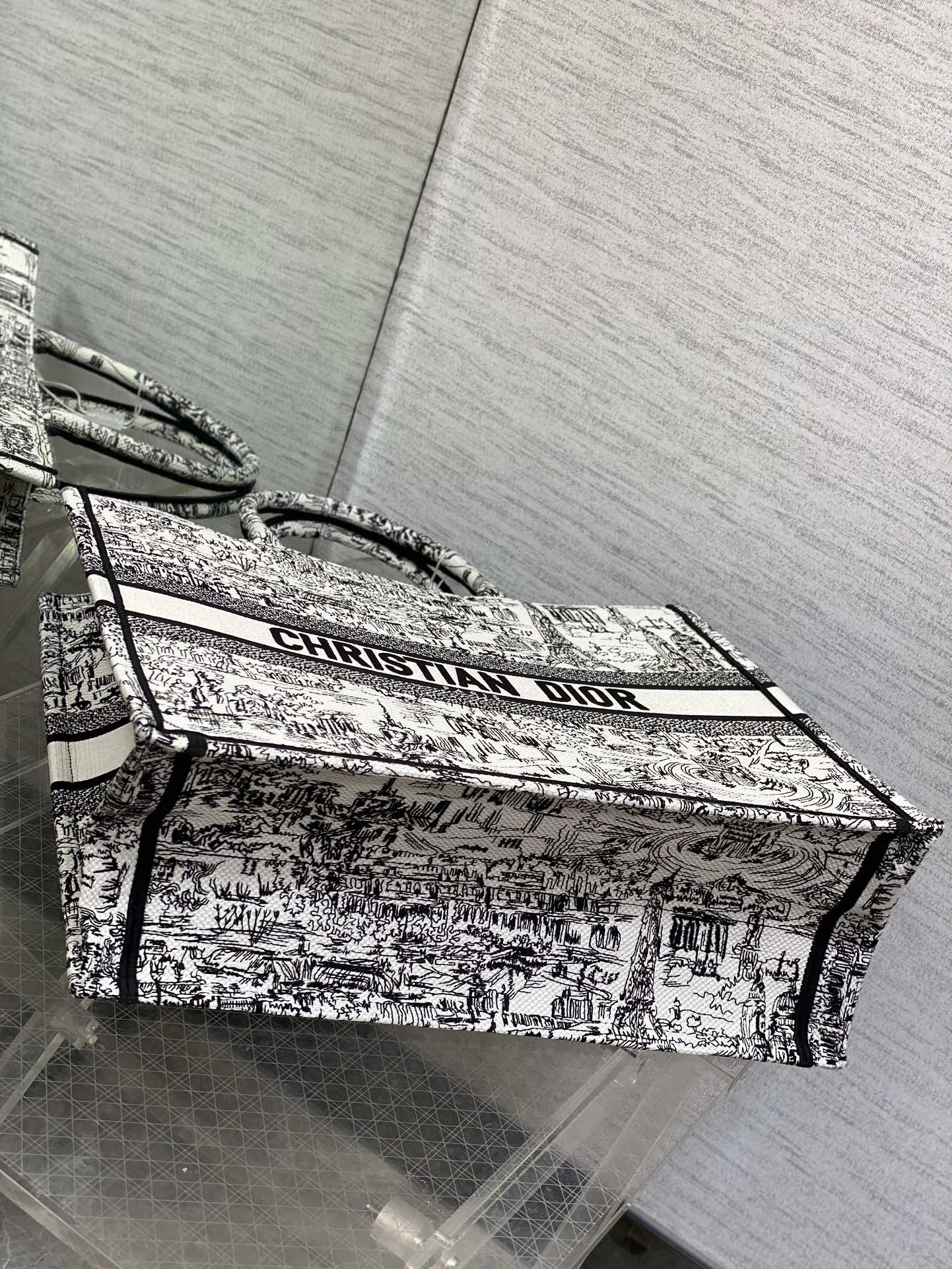 Christian Dior Large Book Tote White and Black Plan de Paris Embroidery Canvas