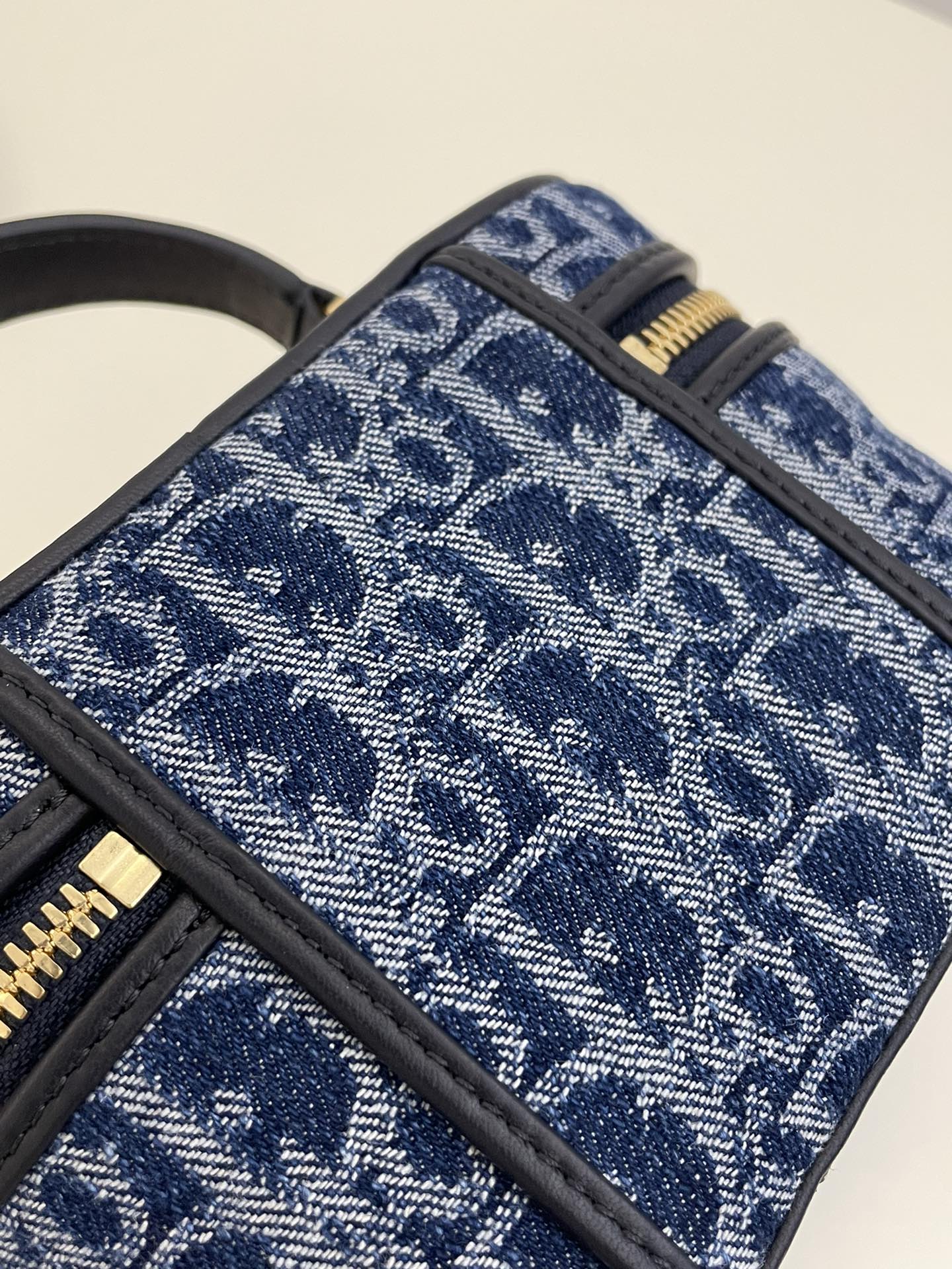 Dior Vintage Blue Monogram Vanity Case Crossbody Bag with Top Handle
