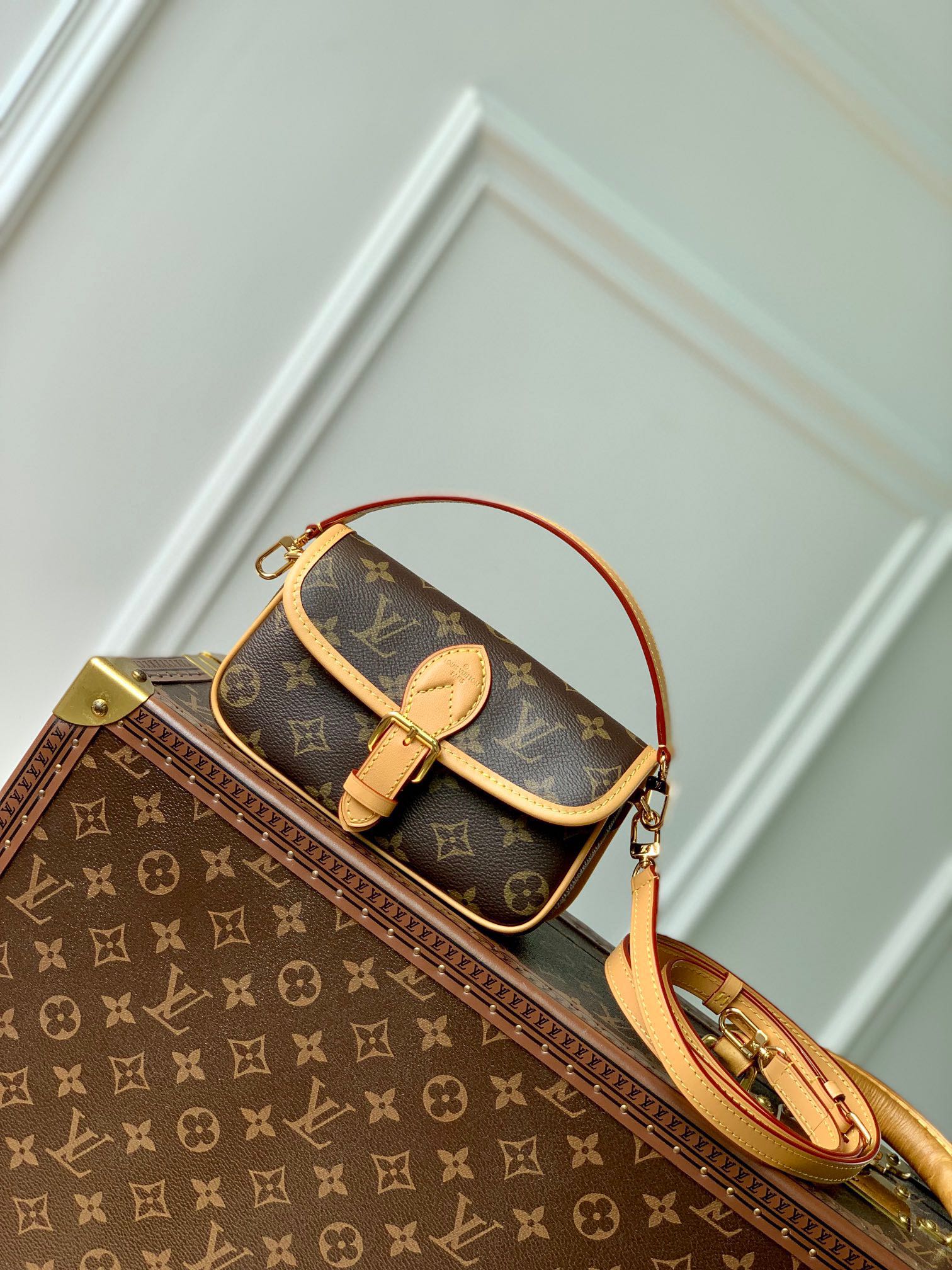Louis Vuitton Classic Brown Monogram Canvas Mini Crossbody Bag with Leather Strap