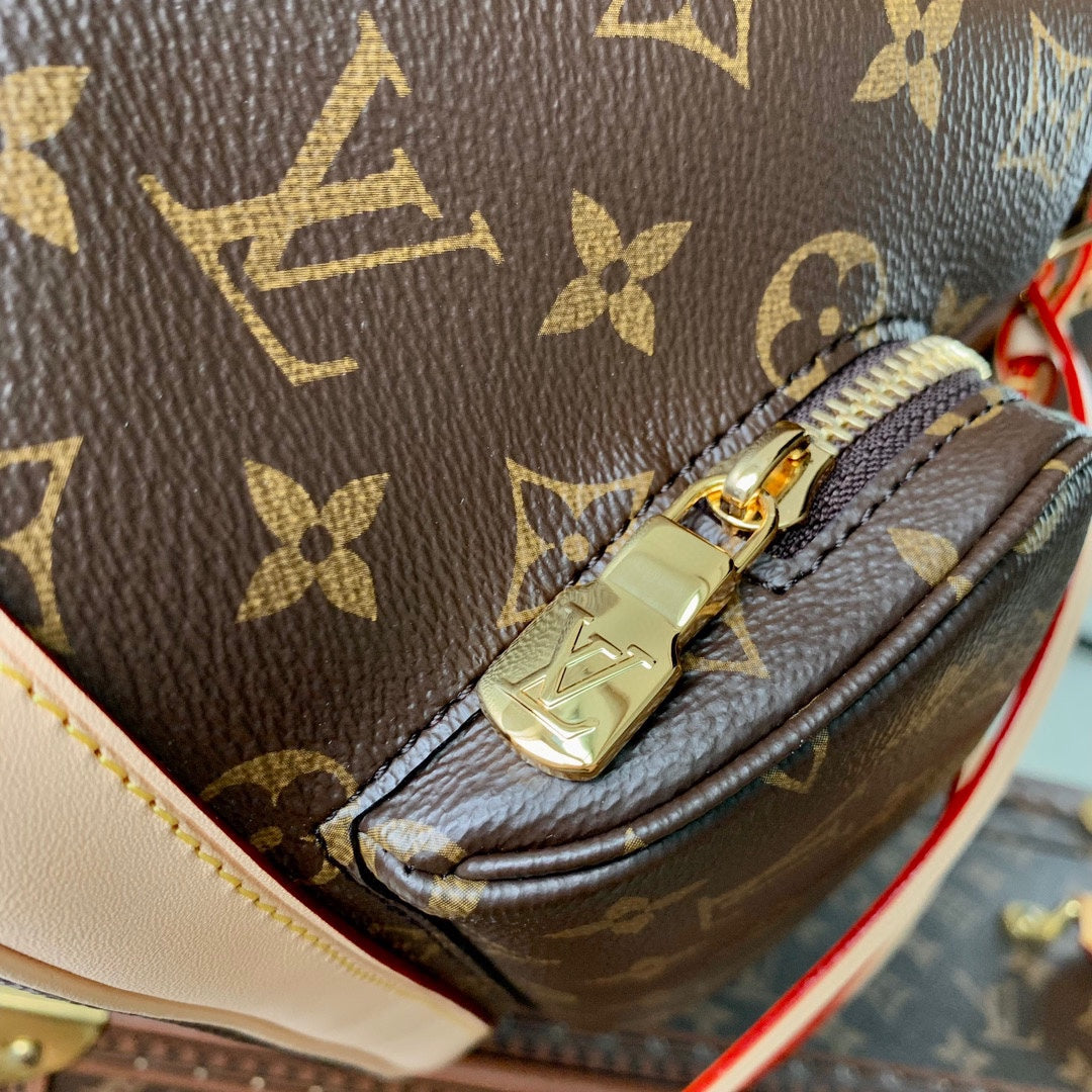 Louis Vuitton Classic Brown Monogram Print Backpack with Tan Leather Trim and Drawstring