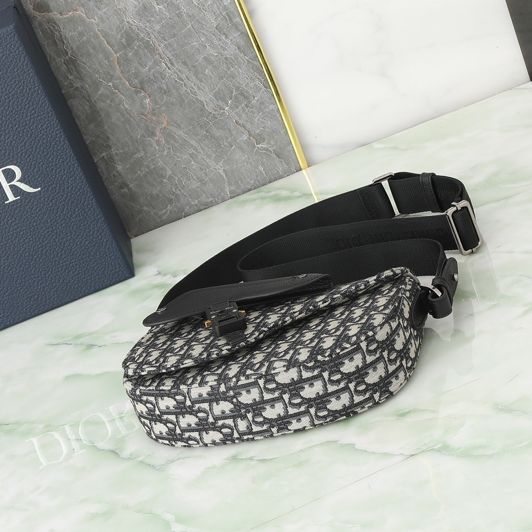 Dior Gallop Mini Messenger Bag - Blue Dior Oblique Jacquard and Black Grained Calfskin