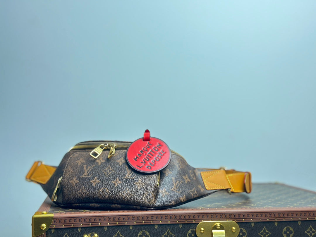Louis Vuitton Classic Brown Monogram Canvas Waist Bag with Red Hangtag
