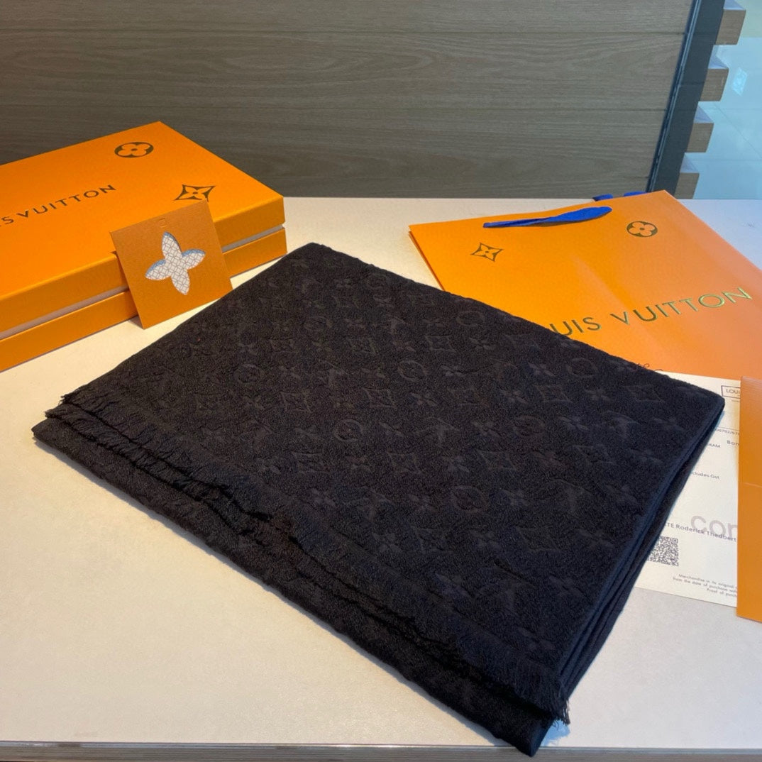 Louis Vuitton Monogram Classic Scarf - Noir Black Luxury Wool and Silk Blend Winter Accessory for Men and Women