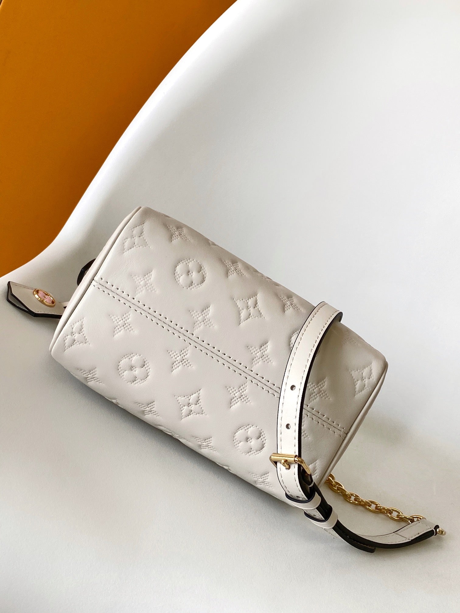 Louis Vuitton White Embossed Leather Top Handle Mini Crossbody Duffle Bag