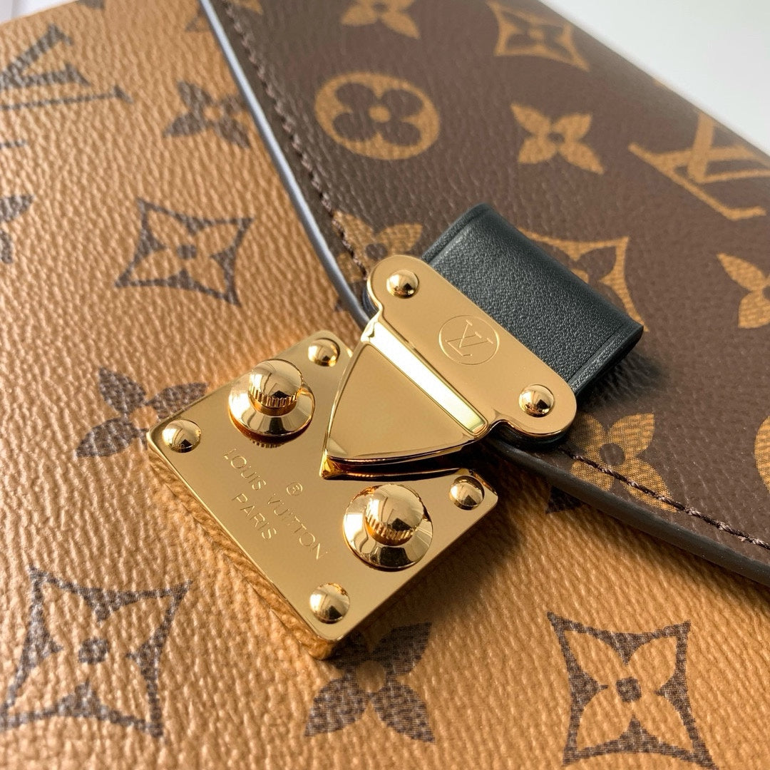Louis Vuitton Monogram Reverse Canvas Crossbody Bag with Gold S-Lock Hardware
