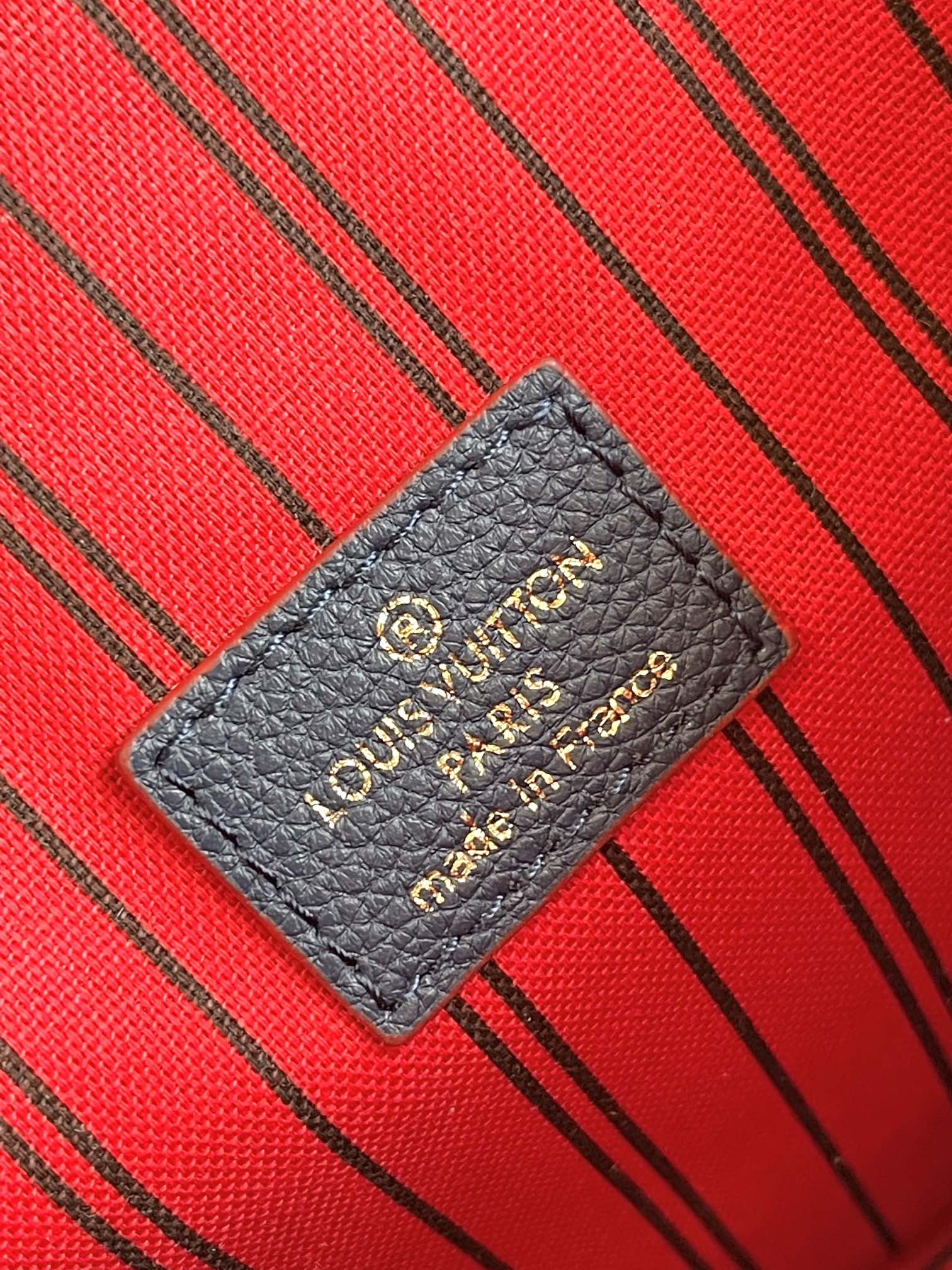 Louis Vuitton Navy Blue Embossed Leather Crossbody Satchel Bag with Red Trim