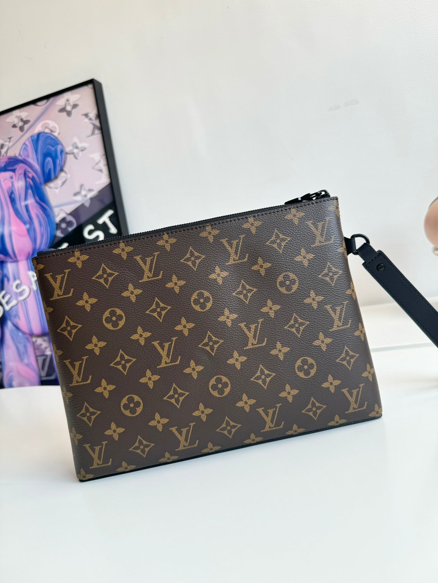 Louis Vuitton Unisex Brown Monogram Canvas Clutch Pouch with Wristlet Strap