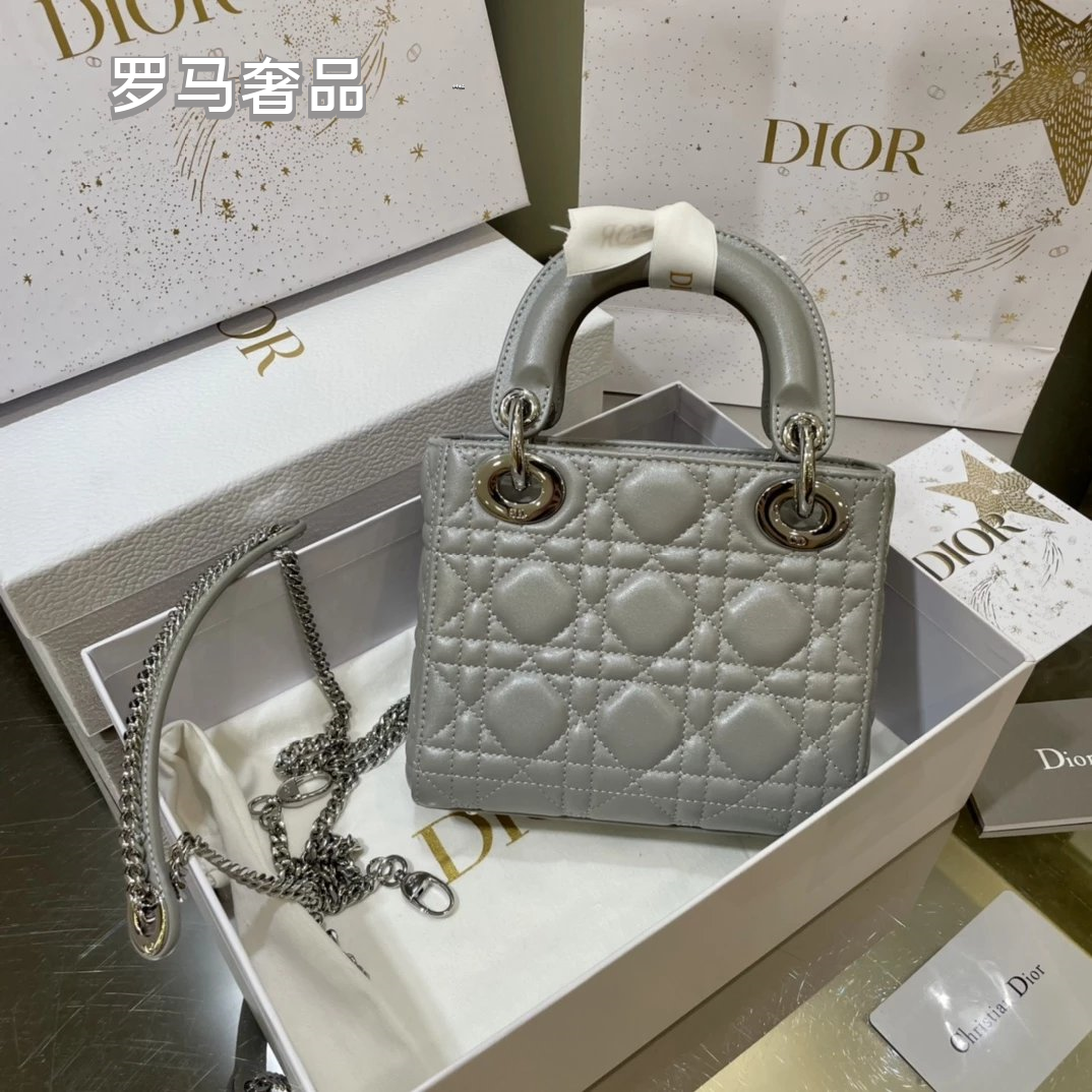 Christian Dior Lady Dior Mini Bag White Cannage Lambskin with Silver-Tone Hardware
