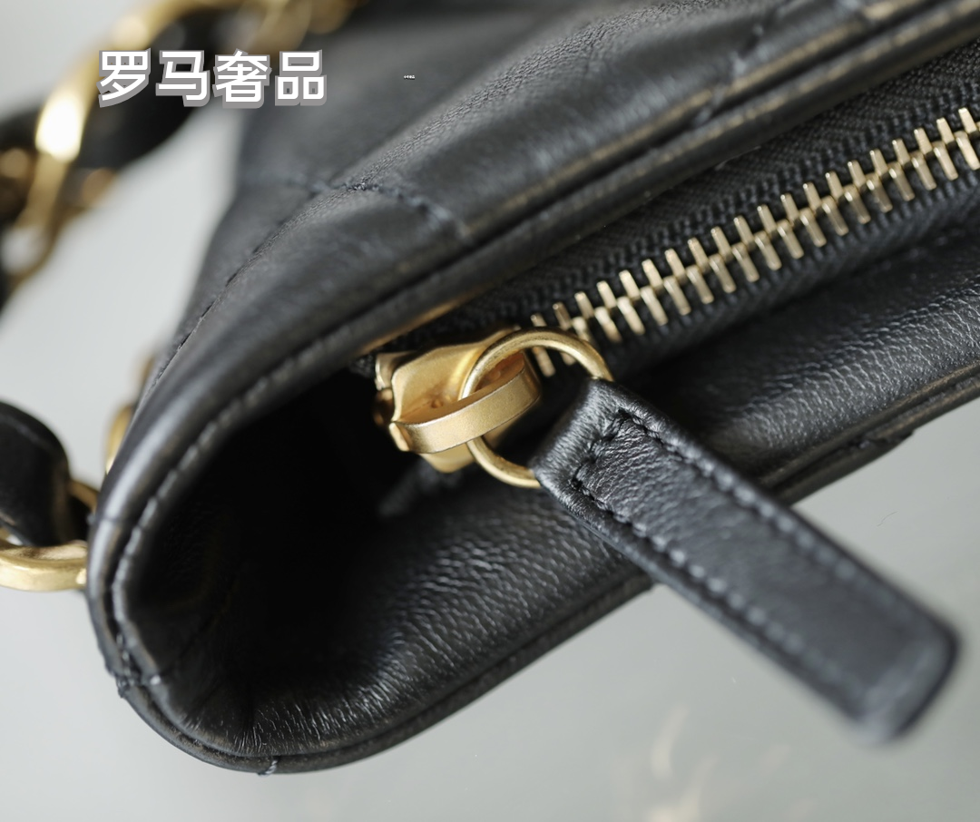 Chanel Small Hobo Bag - Black Quilted Lambskin with Gold-Tone Metal Hardware