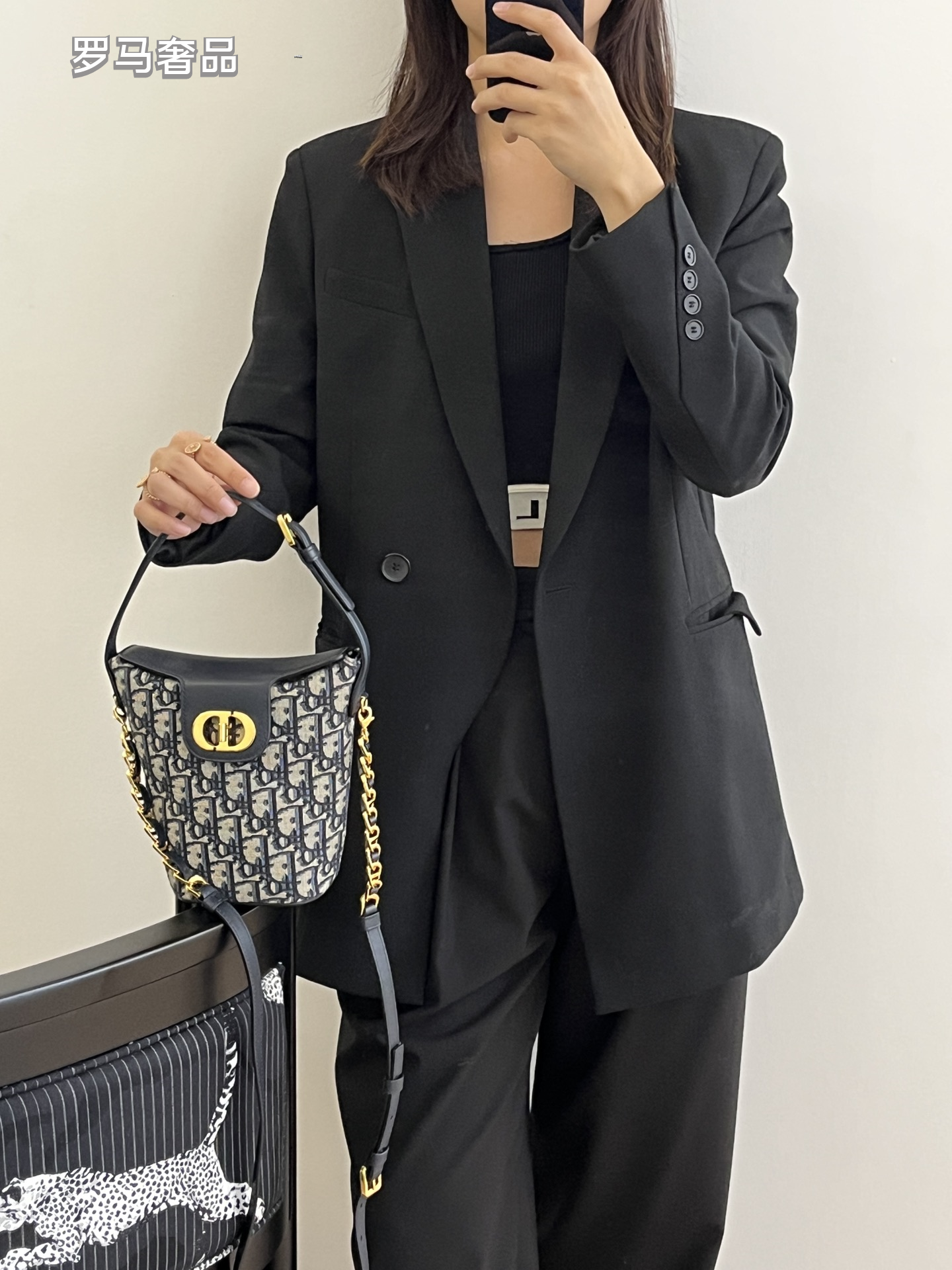 Dior Blue Monogram Jacquard Canvas Bucket Bag with Gold Hardware