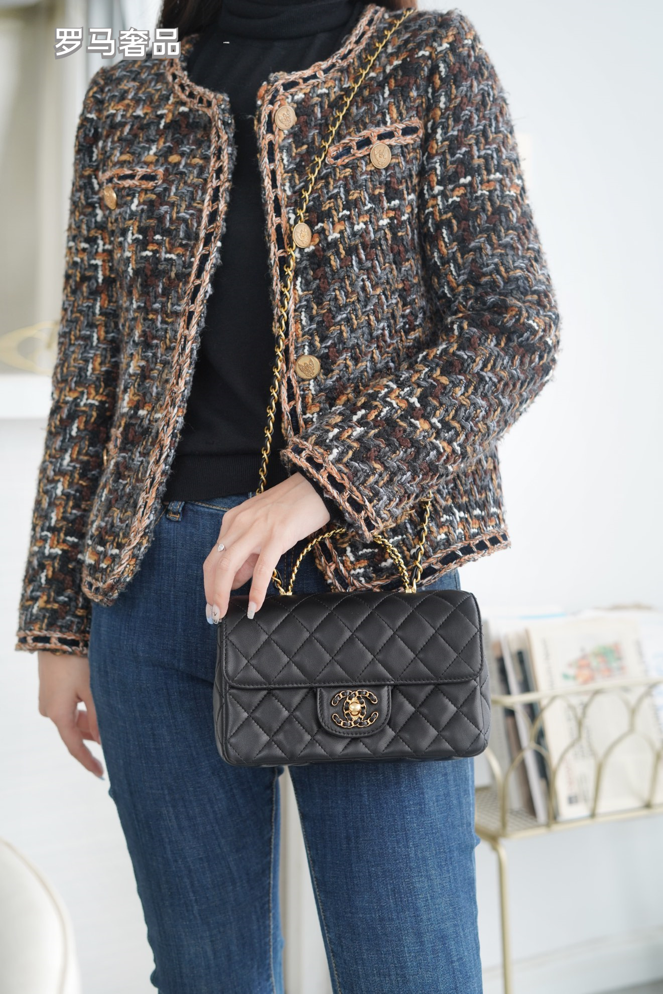 Women's Classic Quilted Black Flap Handbag with Gold-Tone Chain Details