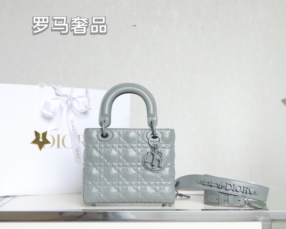 Lady Dior My ABCDIOR Small Handbag in Light Gray Cannage Lambskin